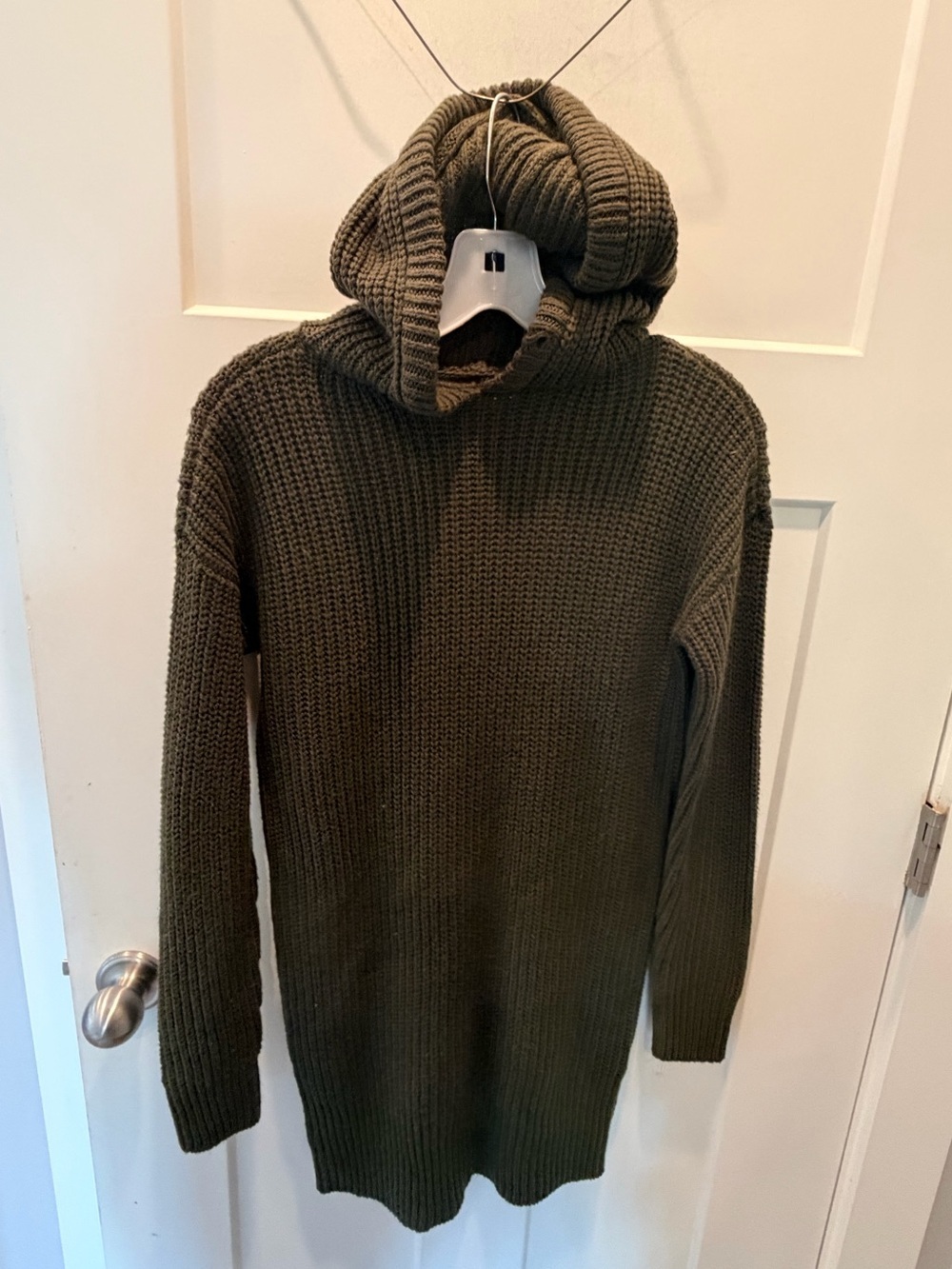 Full Circle Trends Olive Green Chunky Knit Cowl Neck Sweater Dress Small
